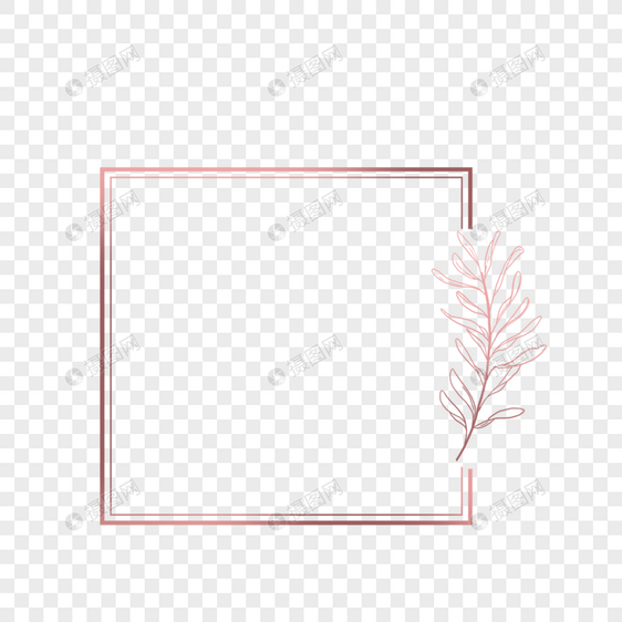 正方形玫瑰金植物边框图片