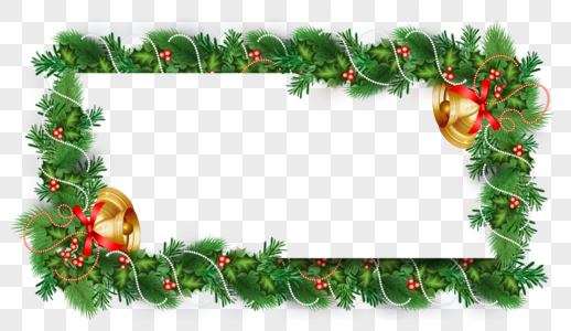 圣诞节绿色松枝金色圆球边框图片