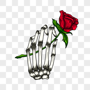 玫瑰花骨架手握持纹身卡通复古风格图片