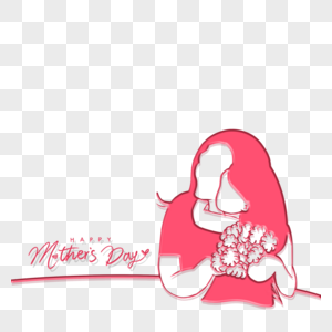 红色拿着花束的母亲抽象线稿母亲节形象图片