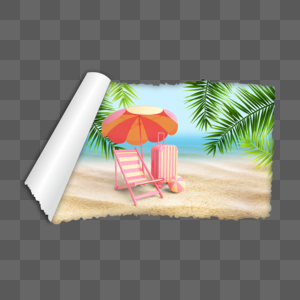 撕开白纸夏季海边沙滩椅子高清图片