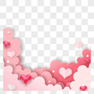 粉色爱心情人节剪纸云朵边框图片