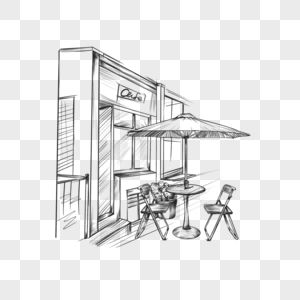 素描复古城市街角咖啡店图片