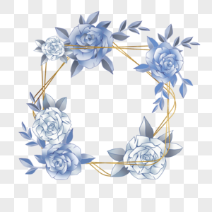 蓝色玫瑰花蓝金花朵花卉边框图片