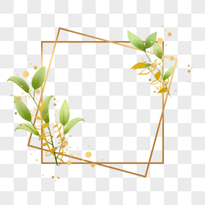 绿色叶子金箔装饰几何图形边框图片