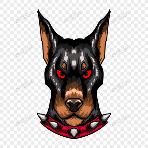 红眼项圈杜宾犬卡通美漫动物吉祥物徽标图片