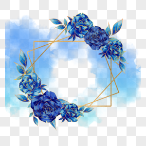 蓝色水彩玫瑰花植物边框图片