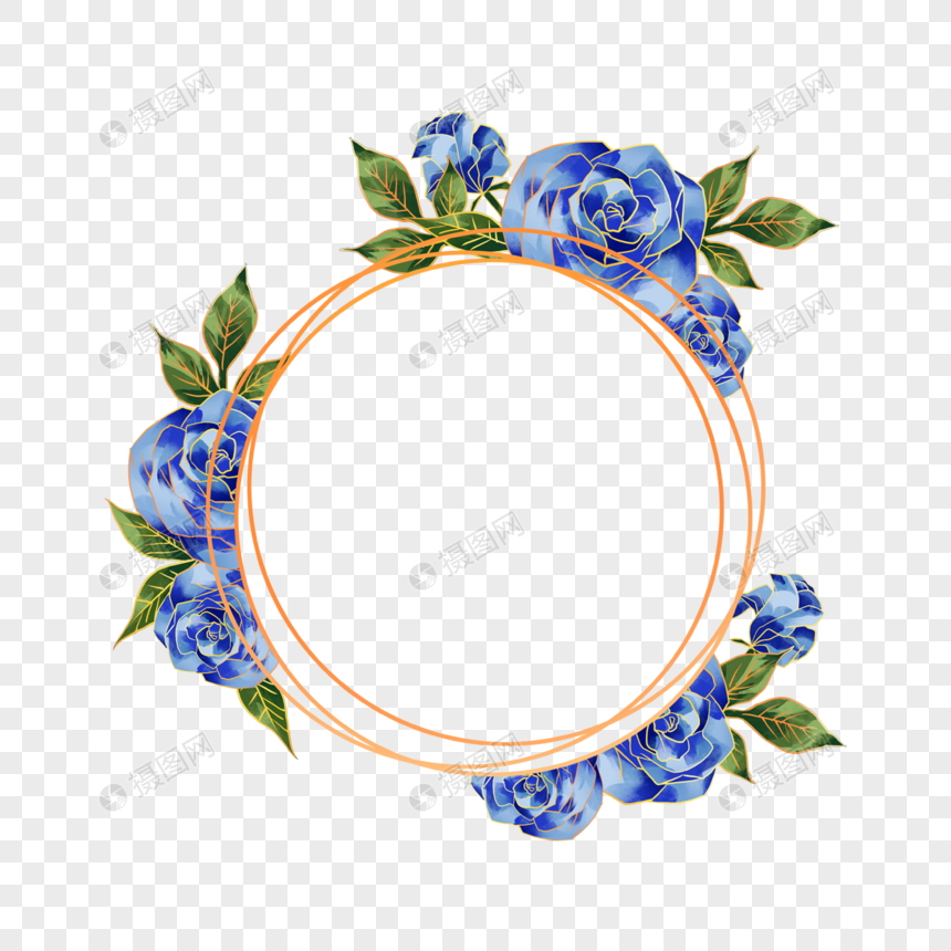 蓝色玫瑰婚礼边框图片