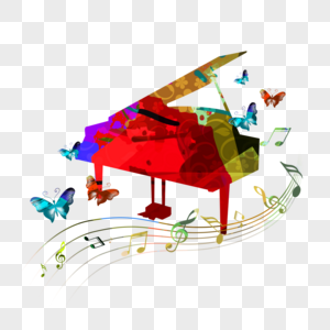 彩色钢琴抽象音乐蝴蝶元素高清图片