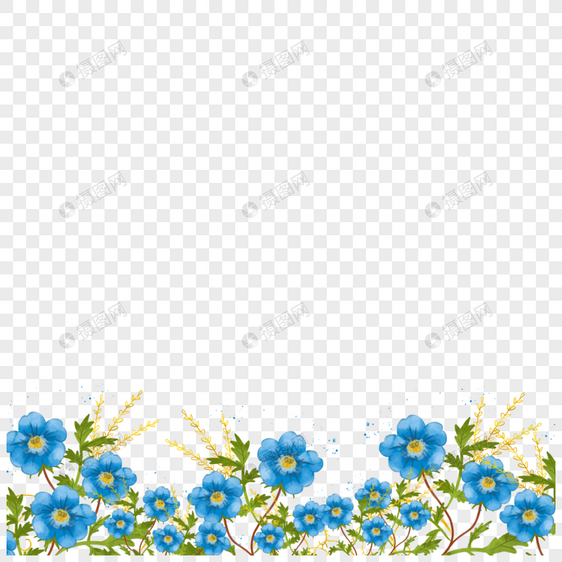 水彩婚礼蓝色花卉边框图片