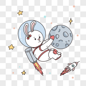 抱着月球的兔子动物宇宙宇航员图片