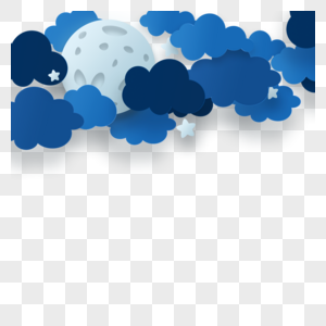月亮和深色剪纸云朵天空图片