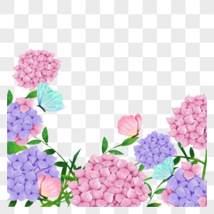 绣球花卉水彩蝴蝶边框图片