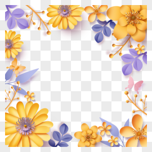 质感剪纸黄色花朵边框图片