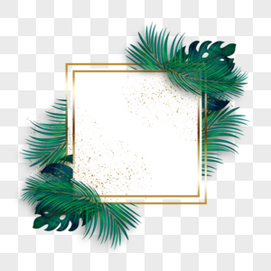 方形夏季棕榈叶金线边框图片