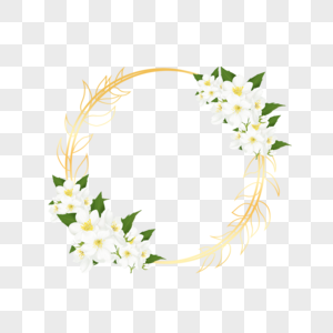 圆形百合花卉婚礼金色边框图片