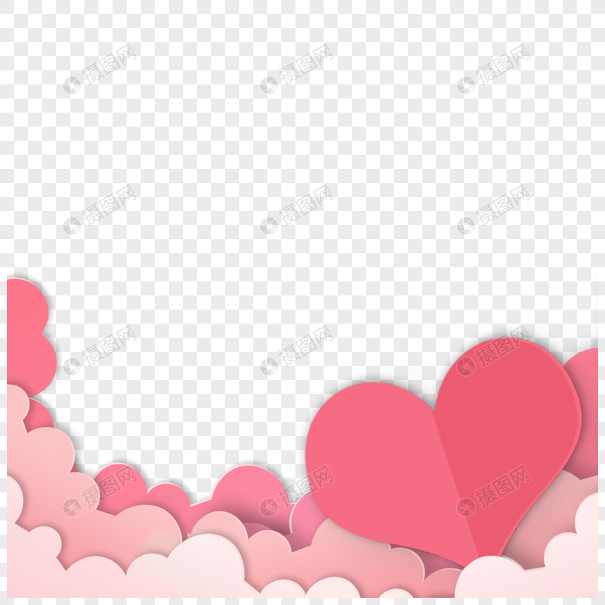 粉色云朵红色爱心相册剪纸边框图片