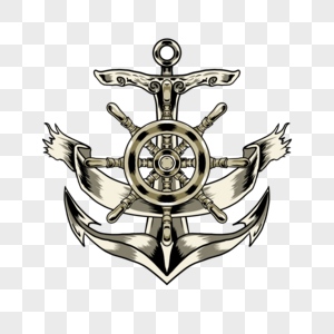 单色调船舵船锚和缎带组合纹身图片素材