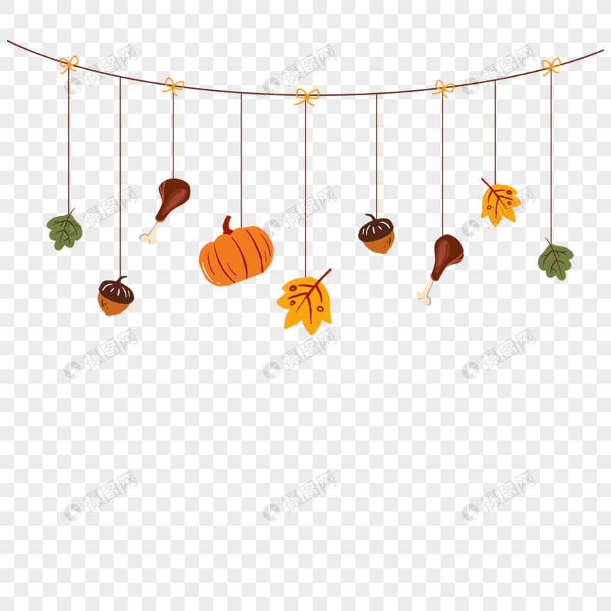 挂着的鸡腿树叶感恩节边框图片