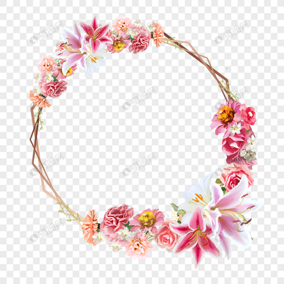 金框水彩花卉花朵植物婚礼框架图片