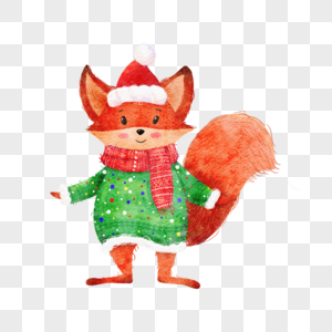 小狐狸圣诞节水彩风格图片