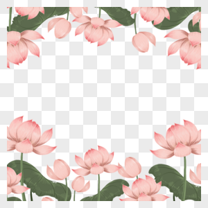 方形水彩荷花花卉边框图片