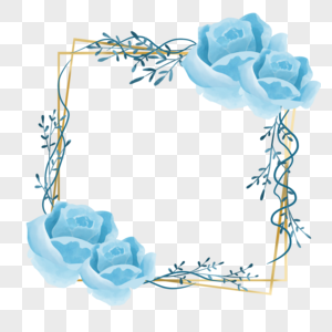 蓝色玫瑰花植物叶子婚礼边框图片