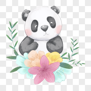 可爱卡通水彩动物熊猫图片