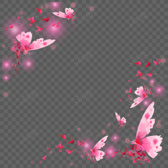 粉色抽象多边形蝴蝶边框图片