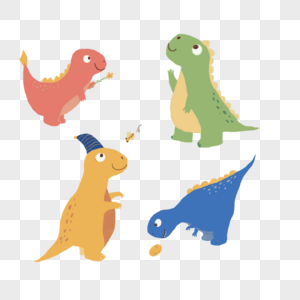 四只可爱风格的恐龙图片