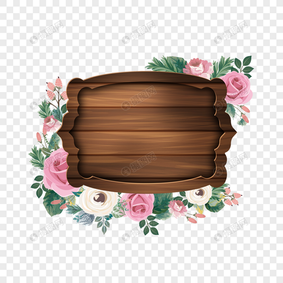 棕色木板质感花卉边框图片