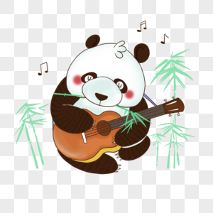 可爱的吃竹子熊猫弹吉他动物音乐家图片