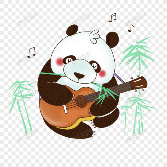 可爱的吃竹子熊猫弹吉他动物音乐家图片