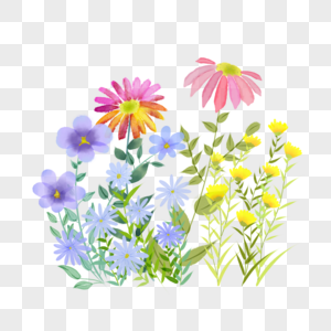 一簇粉色蓝色的水彩花卉图片