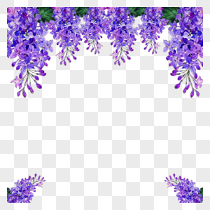 紫色水彩丁香花卉婚礼边框创意图片