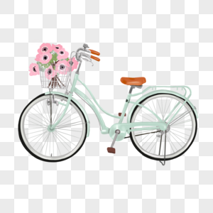 载着花卉的绿色自行车图片