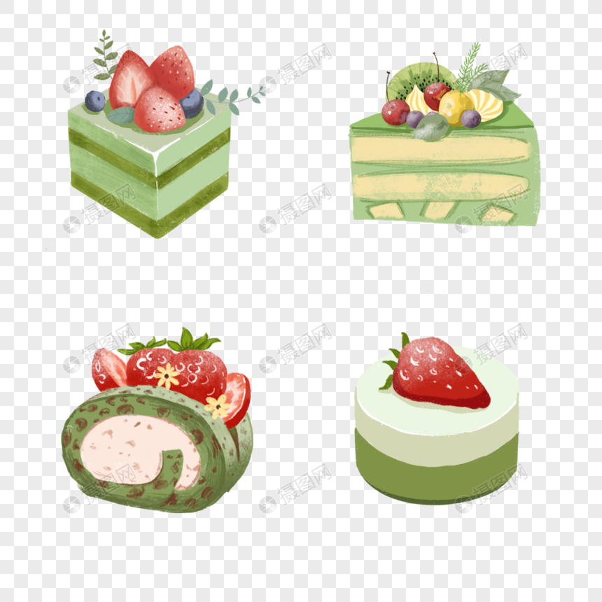 抹茶草莓甜品蛋糕布丁图片