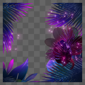 棕榈叶芭蕉叶紫色霓虹边框图片