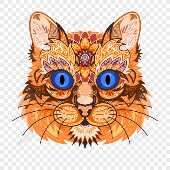 猫脸曼陀罗花纹风格橙色图片