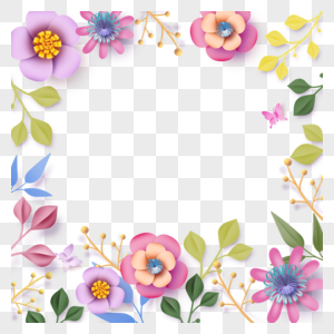 质感剪纸花卉多彩边框图片