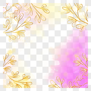 水彩晕染金线植物婚礼边框叶子装饰图片