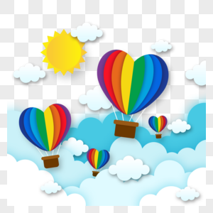可爱云层彩虹心形剪纸热气球图片