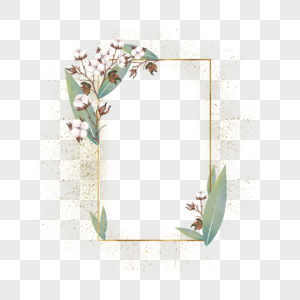水彩棉花花卉长方形边框图片