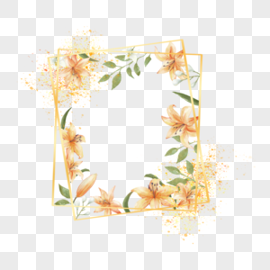 黄色百合婚礼花卉边框图片