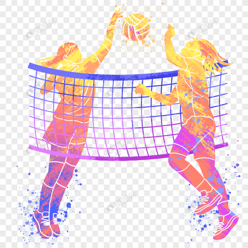 女排球运动员抽象水彩图片