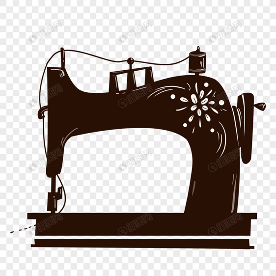 老式缝纫机印花插画图片