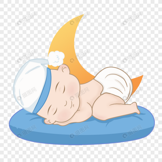 坐垫上睡觉的婴儿卡通画图片