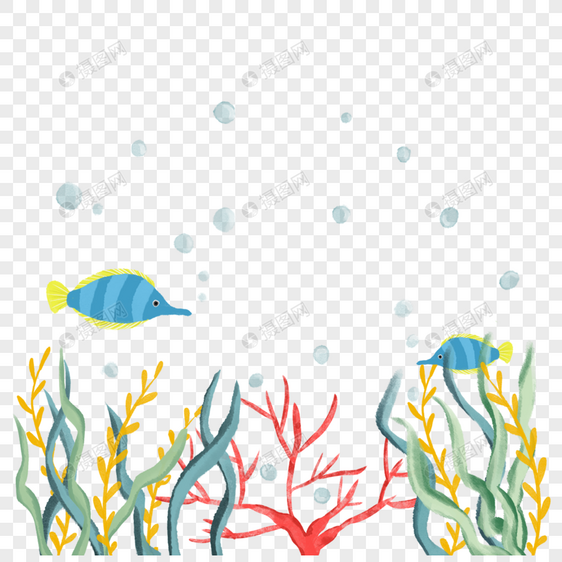 水彩海洋珊瑚生物鱼图片