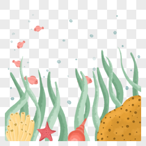 水彩海洋珊瑚生物边框海星海螺图片