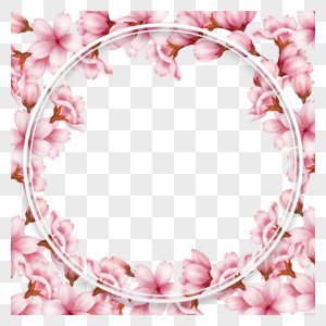 粉色花朵圆形春天樱花边框图片
